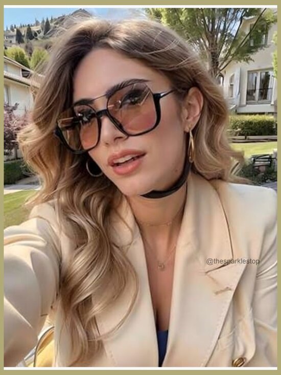 Square Oversized Aviator Sunglasses Retro Double Bridge UV Protection Shades main image 5